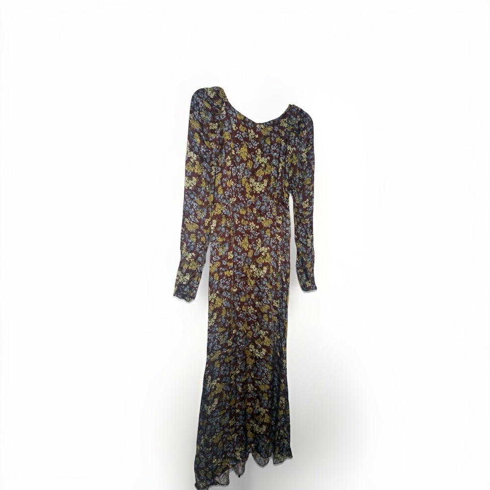 $695 Rentrayage Women's Brown Floral Ruched Baby Cleo Dress Size 6 - Picture 2 of 15